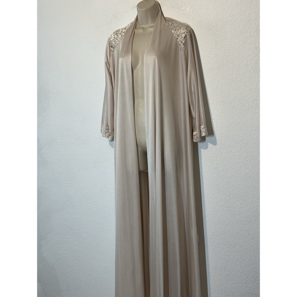 VTG 90s Olga Robe Womens XL Pale Pink Belted Nylon Long Maxi Lace Back - Picture 2 of 10